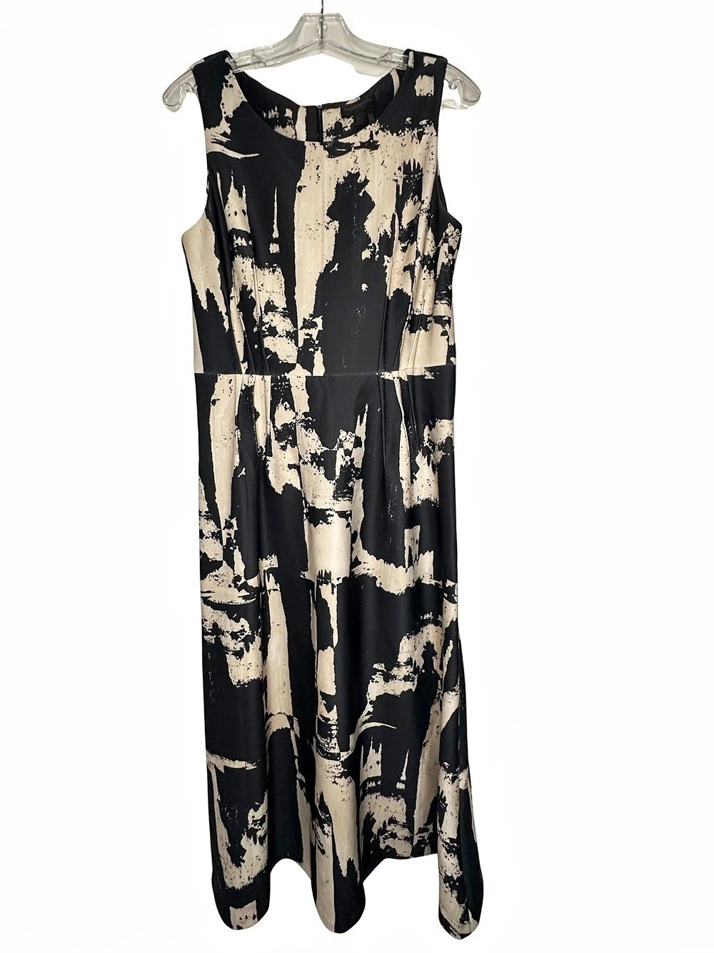 Donna Karan New York Abstract Print Maxi Dress Black & Cream Size 10